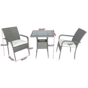 3 Piece Patio Conversation Set, Wicker Garden Bistro Set, Waterproof Outdoor Furniture Set Patio Table and Chairs, Rattan Outdoor Conversation Set with Cushions, Coffee Table (3 Pieces)