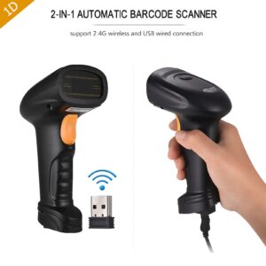 Barcode Scanner Support 2.4G and USD Connection with 1500MAh Rechargeable Battery