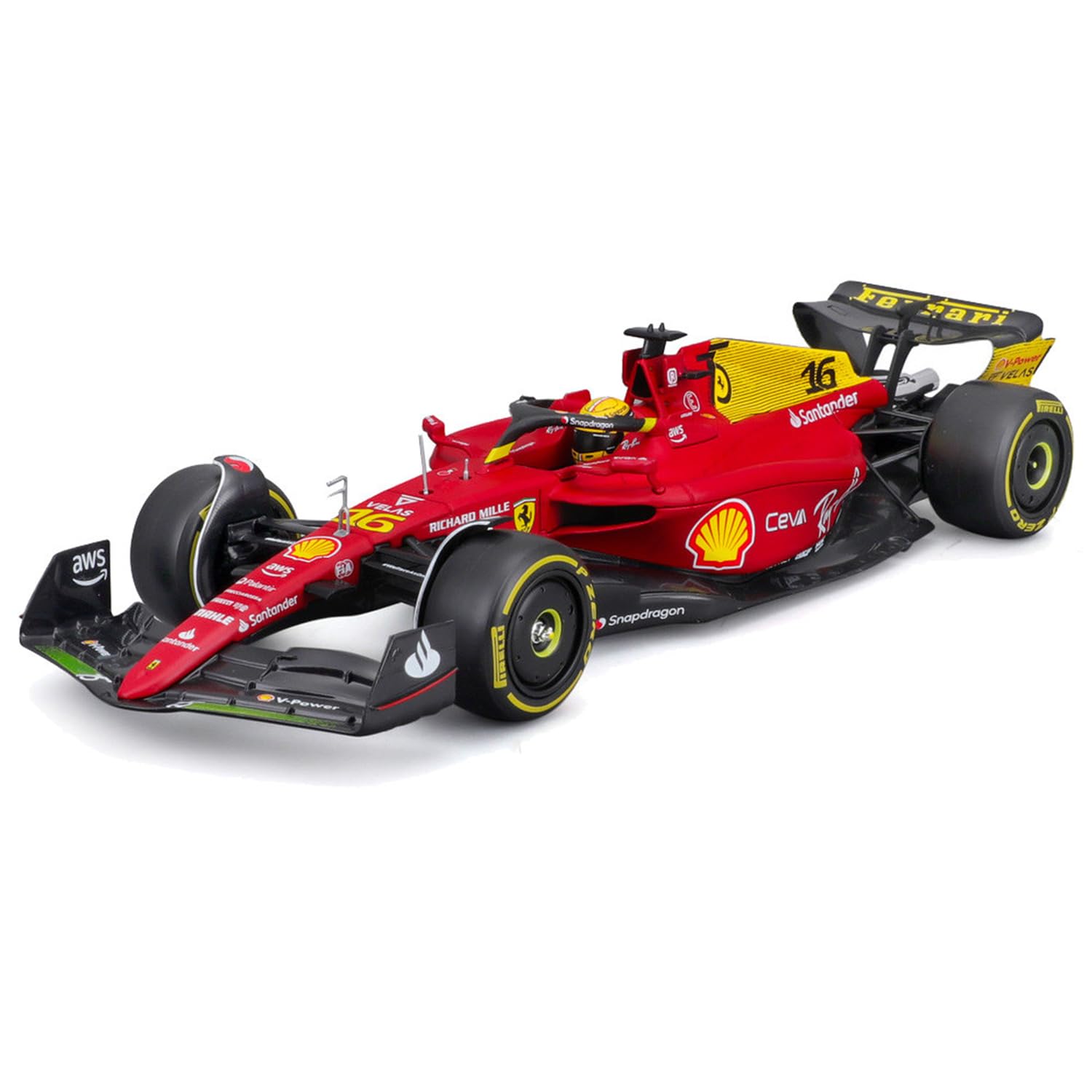 Bburago 1/43 - Scuderia Ferrari F1 Team F1-75 Signature w/Helmet Die cast Adults Model Car Display F1 Monza GP Italy Collection (#16 Charles Leclerc)