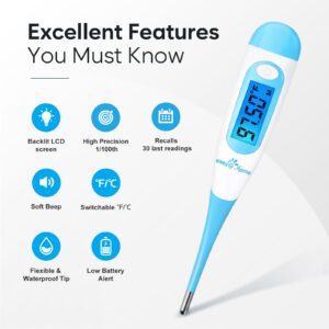 Easy@Home Digital Basal Thermometer with Blue Backlight LCD Display + Easy@Home 50 Ovulation Test Strips and 20 Pregnancy Test Strips + Easy@Home Pregnancy Test Sticks