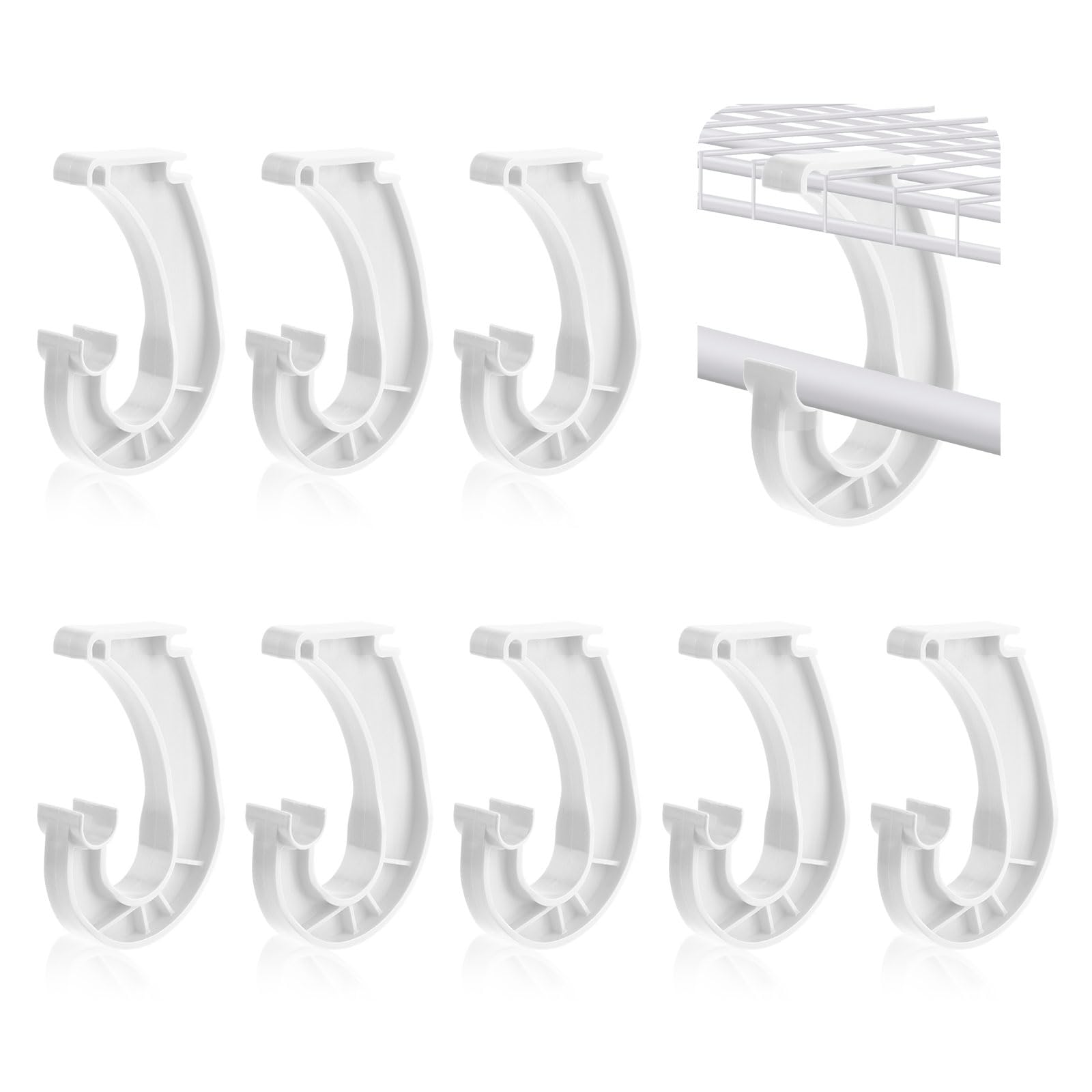 8pcs Closet Rod Bracket, J Shaped for Closetmaid Bracket 3/4 Closet Shelf Pole Holder Wardrobe Shelf Brackets Hooks Hanging Closet Rod Support for Cabinets Curtain Hanging Clothes(White)