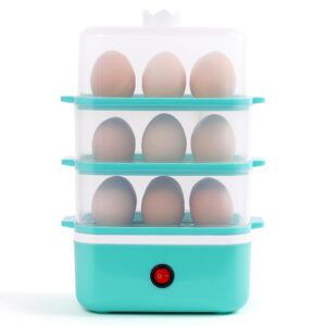 triple egg cooker, 18 egg capacity electric egg cooker with auto shut-off function makes hard, medium or soft boiled eggs quickly and meets your many needs for eggs and food.