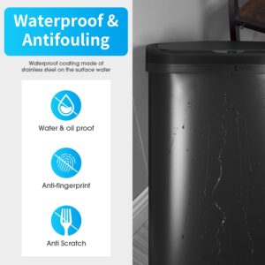 BestOffice Trash Can Broken-Resistant Plastic Touch Free High-Capacity Garbage Can with Lid for Bedroom Bathroom Home Office 49 Liter 13 Gallon Trash Can Automatic Kitchen Trash Can (1, Black)