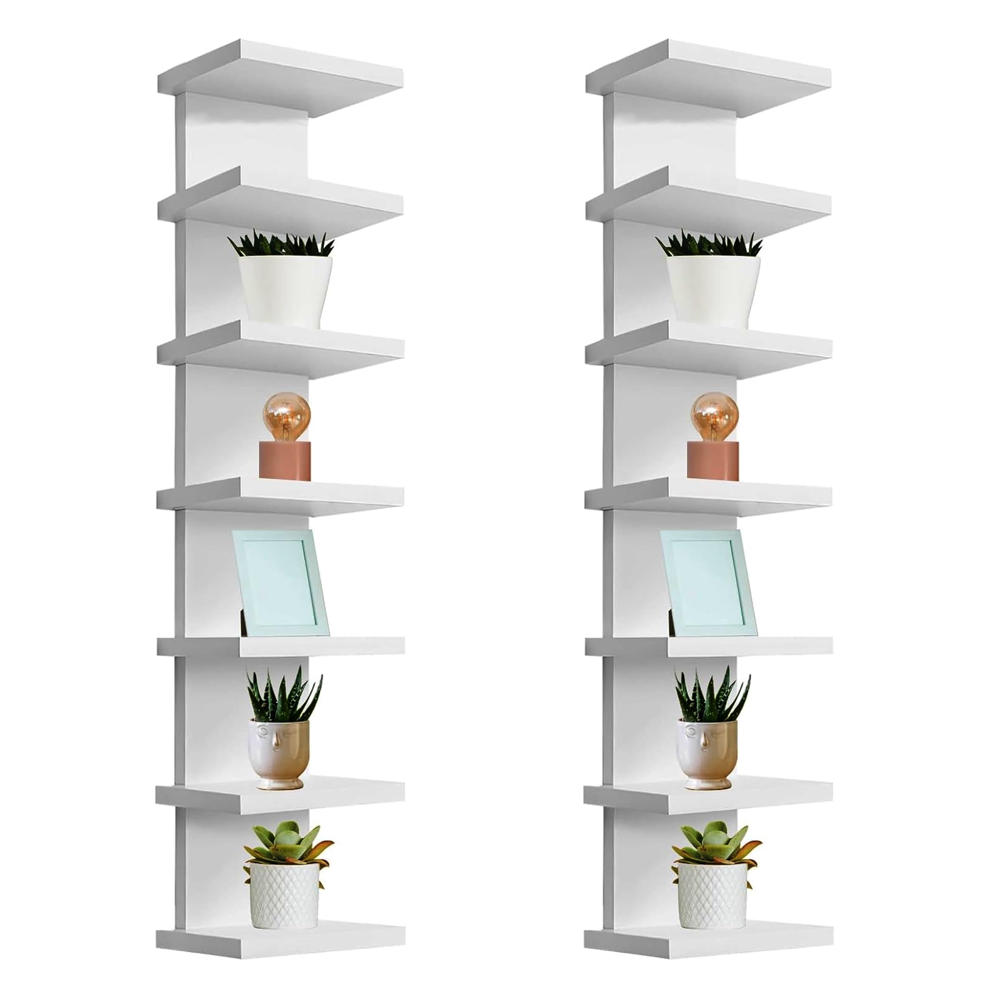 home stuff 7-Tier Wall Shelf Unit - Slim Vertical Column with Smooth Laminate Finish. Perfect for Bedrooms, Living Rooms. Stylish Floating Storage & Decor Organizer Tower (White). (2)