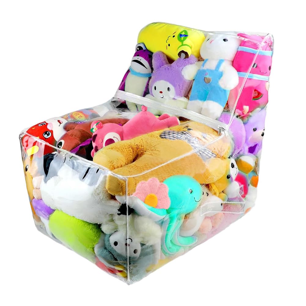 Stuffed Animal Bean Bag Chair Cover: Clear Waterproof Stuffable Beanbag Chair Cover - Creative PVC Plush Toys Storage Used for Organizing Soft Stuff Plush Dolls