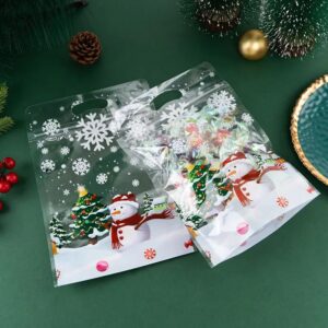 Rikolto Resealable Christmas Zip Lock Bags 50PCS Clear Christmas Cookie Sealing Bags with Handles Snowman Plastic Bags for Xmas Holiday Party Candy Small Gift Wrapping Supplies Decor