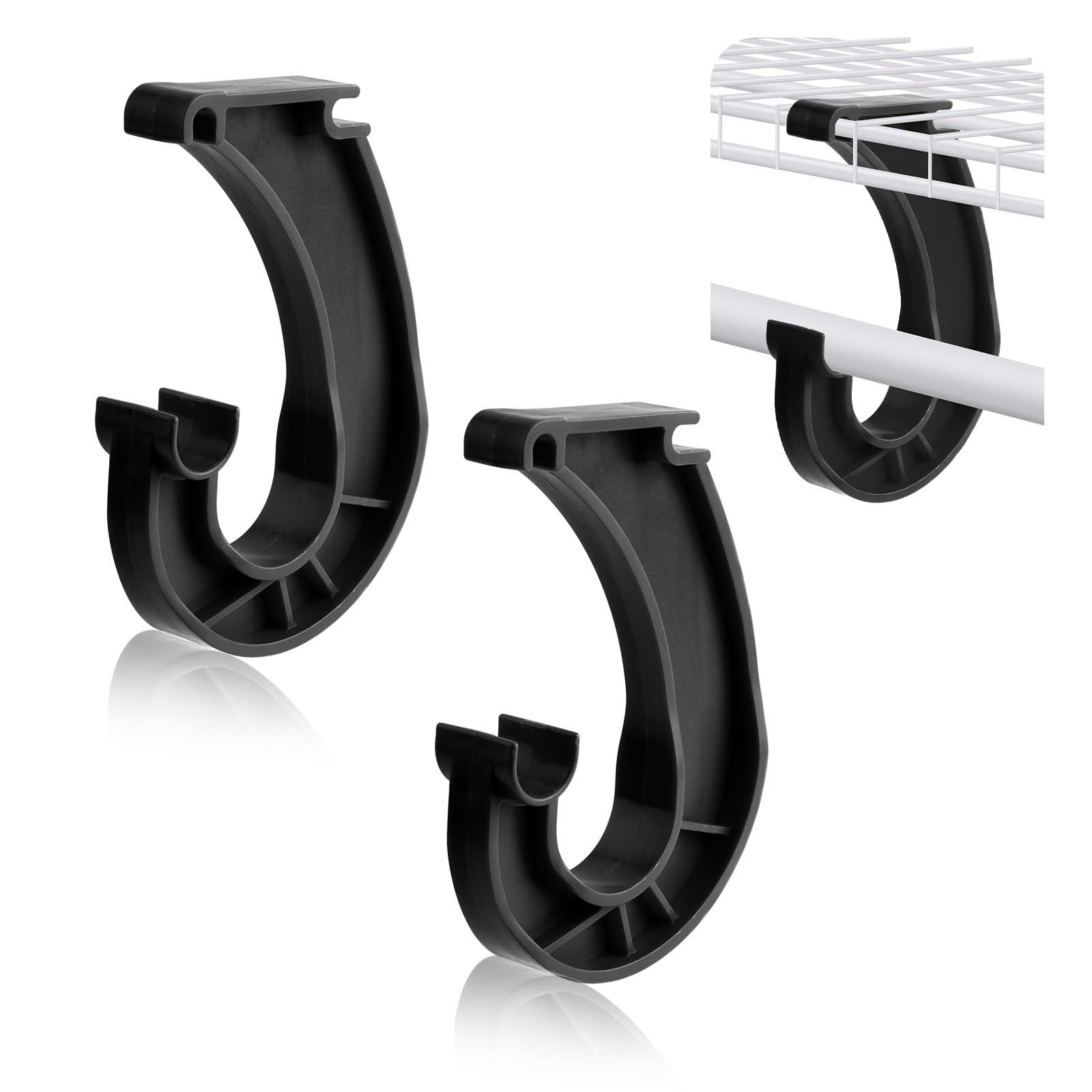 2pcs Closet Rod Bracket, J Shaped for Closetmaid Bracket 3/4 Closet Shelf Rod Holder Closet Shelf Brackets Hooks Hanging Closet Rod Support for Cabinets Curtain Hanging Clothes(Black)