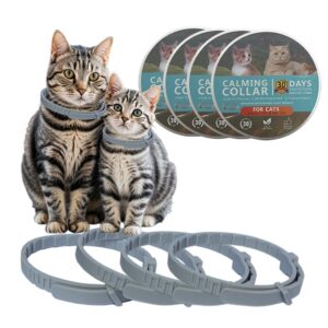 cat calming collar for cats pheromones anxiety relief calming collar cat relaxer 4pack, 60 days of calming each collar, adjustable size for all cats for travel (grey)