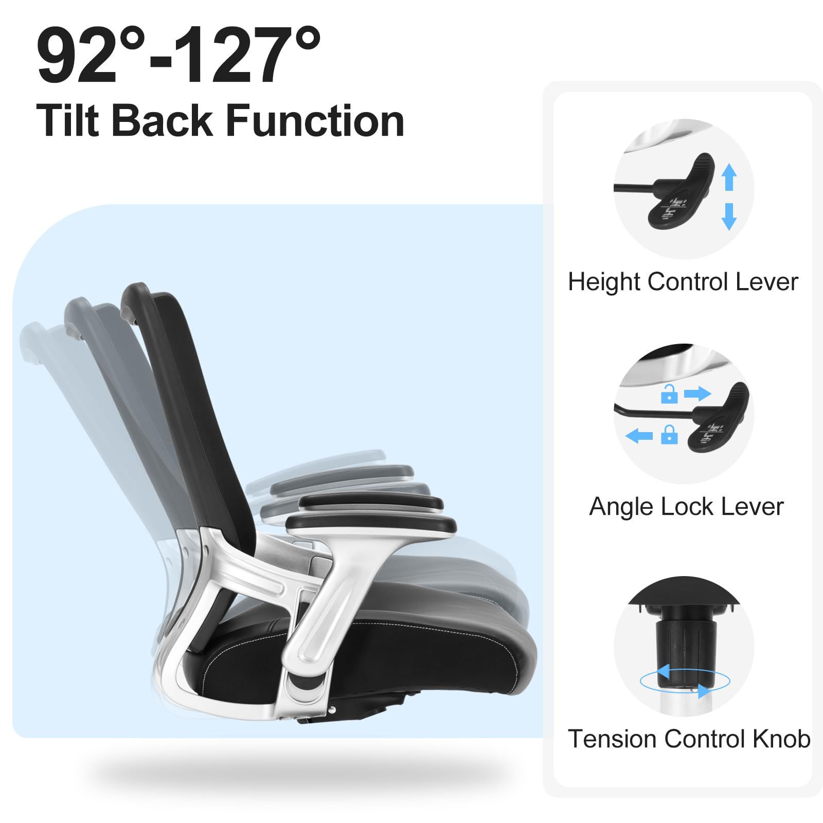 Ergonomic Office Desk Chair 400lbs Heavy Duty Home Office Desk Chairs with Wide Thick Seat Cushion, Executive Computer Task Chair with Adjustable Seat Height & Arm Height for Heavy People