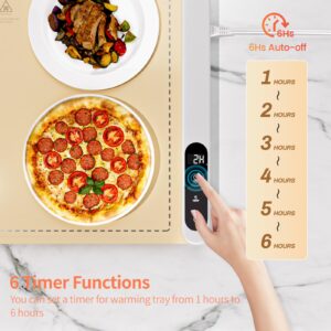 Electric Warming Tray, 6 Temperature Setting & 6 Timer Functions Warming Mat for Food, Fast Heating, 6 Hours Auto-off, Food Warmers for Parties Buffets Gatherings Daily Use, White