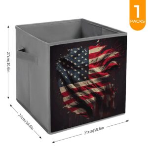 OPOZSDF Collapsible Storage Bin, 10.6 x 10.6 inch Storage Cube Organizer Compatible with American Flag Art, Decorative Storage Basket for Shelves Laundry 1 Piece