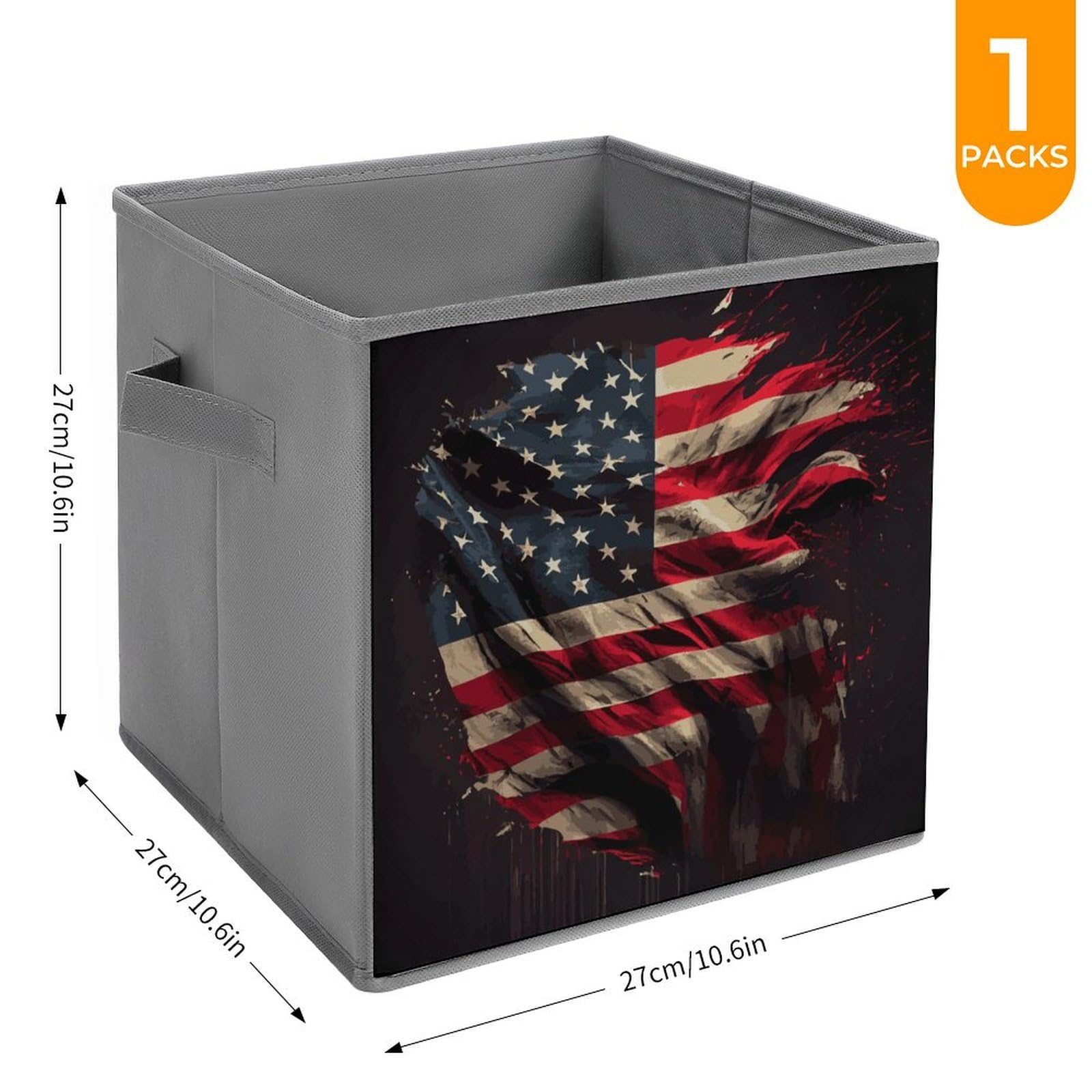 OPOZSDF Collapsible Storage Bin, 10.6 x 10.6 inch Storage Cube Organizer Compatible with American Flag Art, Decorative Storage Basket for Shelves Laundry 1 Piece