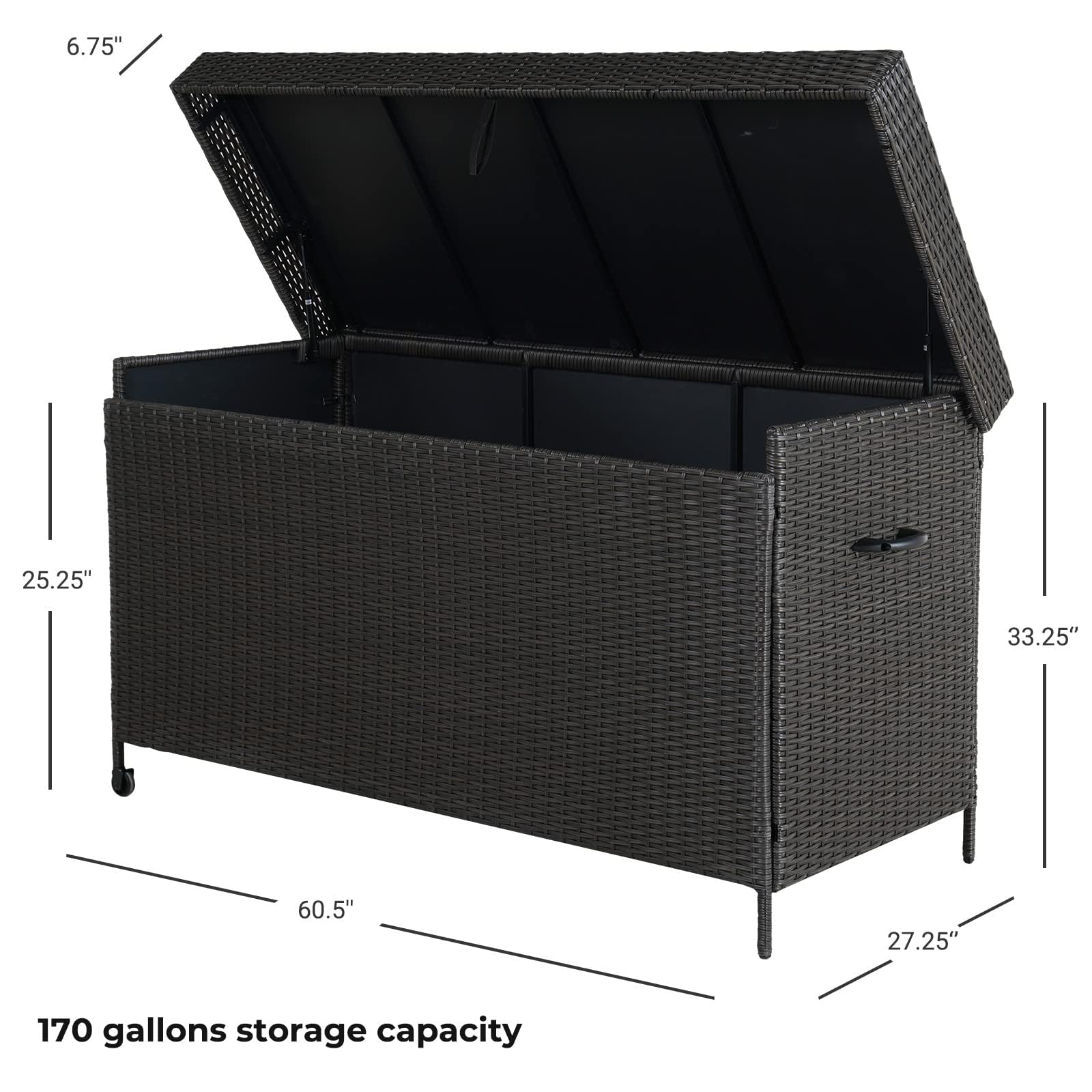 Grand patio 170 Gallon Deck Storage Box Deck Box Outdoor Storage Box Indoor Wicker Storage Bin Patio Storage Box for Patio Furniture Cushions Garden Tools Pool Accessories, Dark Brown