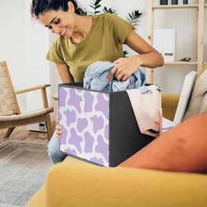 OPOZSDF Collapsible Storage Bin 10.6 x10.6 Inch Decorative Cube Organizers, Storage Basket Bin Compatible with Cow Print Purple Cube Box with Handles, 1 Pack