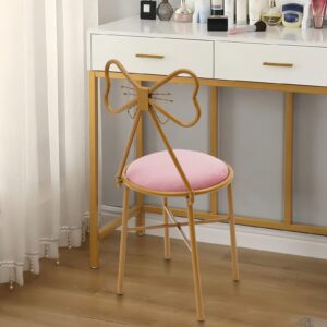 ringmaster modern makeup vanity chair stool pink bow vanity chair bedroom princess chair,armless dressing chair cute makeup chair with butterfly backrest (deep pink)