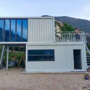 2 Room Customized Container Houses Two-Story Villas Prefab Tiny Homes to Live in for Adults Mini Mobile Home Modular Guest Homes kit casas prefabricadas para Vivir, with Stair Terrace guardrail