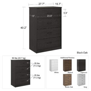 Ameriwood Home Everly Tall 4-Drawer Dresser, Black Oak