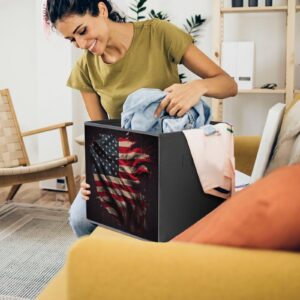 OPOZSDF Collapsible Storage Bin, 10.6 x 10.6 inch Storage Cube Organizer Compatible with American Flag Art, Decorative Storage Basket for Shelves Laundry 1 Piece