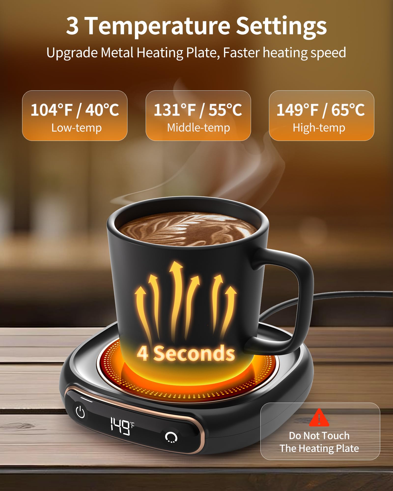 Coffee Mug Warmer, Cup Warmer for Desk with Auto Shut Off, 3 Temp Settings, Mug Warmer for Coffee, Beverage, Milk, Tea, Coffee Warmer Plate in Your Home & Office, Gift (No Cup)