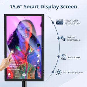 YIXZSWD 15.6" Digital Signage Displays&Interactive Kiosks,LCD 10 Points Capacitive Touch Screen Advertising Displays with Adjustable Floor Stand and Screen Mirroring Function, Android 11 OS, 4+64GB