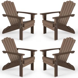 efurden adirondack chair set of 4, hdpe folding adirondack chairs, wide armrest and high backrest fire pit chairs, all weather & fade resistant outdoor chair for garden patio backyard porch, brown