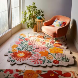 restoration and renovation handmade wool floral area rug for living room | elegant flower garden design, soft, thick and durable | bedroom, dining room & home decor carpet (7' x 9', floral c)