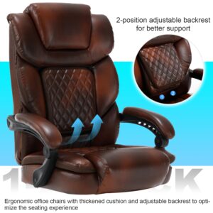 Comermax Big Tall Reclining Office Desk Chairs with Footrest Back Support Wide Seat PU Leather Ergonomic Recliner Managerial Executive Office Chair with Wheels Plus Size, Black Brown