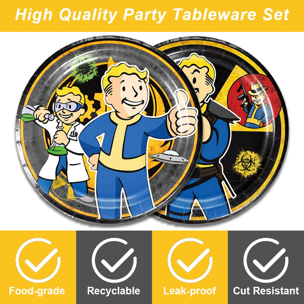 Fuyhiuous 40Pcs Fallout Vedio Game Party Supplies include 20 plates, 20 napkins for the Fallout birthday party decoration