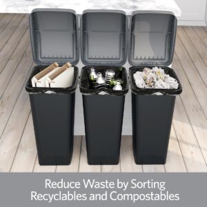 Glad Link & Sort 36 Gallon Waste and Recycle Center - 3x12G (3x45L) Plastic Bin Compartments for Trash, Recycling, Compost with Odor Protection and Swing Top and Lift Up Lids