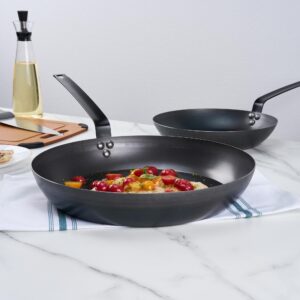 Restaurantware Met Lux 14 Inch Fry Pan, 1 Lightweight Frying Pan - Induction-Ready, Triple-Riveted, Black Carbon Steel Cooking Skillet, Durable, For Searing, Sauteing, And Browning Food