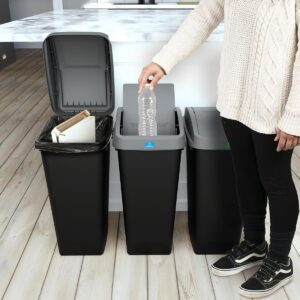 Glad Link & Sort 36 Gallon Waste and Recycle Center - 3x12G (3x45L) Plastic Bin Compartments for Trash, Recycling, Compost with Odor Protection and Swing Top and Lift Up Lids