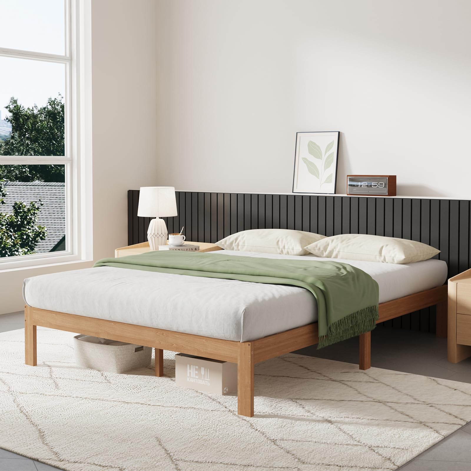 Novilla 12 Inch Wooden Full Size Bed Frame, Classic Solid Wood Platform Bed Frame Full Size, Sturdy Wood Slat Support, No Box Spring Needed, Easy Assembly