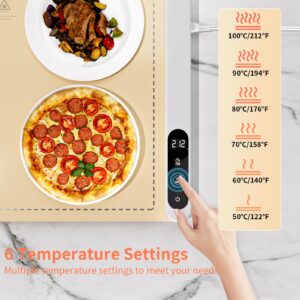 Electric Warming Tray, 6 Temperature Setting & 6 Timer Functions Warming Mat for Food, Fast Heating, 6 Hours Auto-off, Food Warmers for Parties Buffets Gatherings Daily Use, White