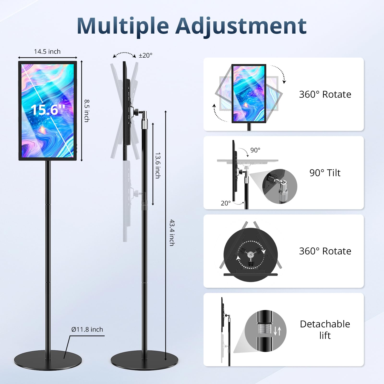 YIXZSWD 15.6" Digital Signage Displays&Interactive Kiosks,LCD 10 Points Capacitive Touch Screen Advertising Displays with Adjustable Floor Stand and Screen Mirroring Function, Android 11 OS, 4+64GB