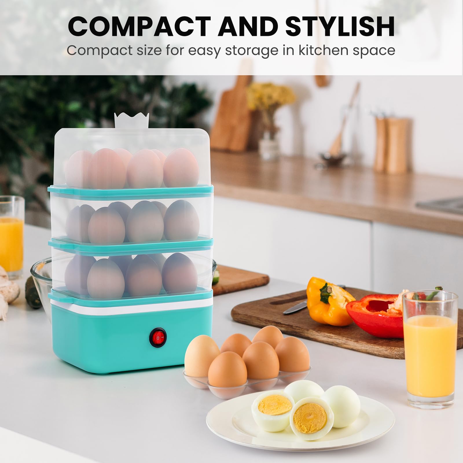 Triple Egg Cooker, 18 Egg Capacity Electric Egg Cooker with Auto Shut-Off Function makes hard, medium or soft boiled eggs quickly and meets your many needs for eggs and food.