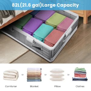 STATESVILLE 82L Plastic Under Bed Storage Containers Bin with Lids and Wheels Foldable Underbed Storage Bags Double Doors Storage Box Multi-Purpose Container for Clothes, Shoes and Duvets, 2 Pack