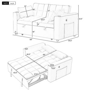 Multi-Functional Sofa Bed with Cup Holder and USB Port, Loveseat Pull Out Sofa Bed Sleeper Bed for Living Room Office Apartment (Gray)