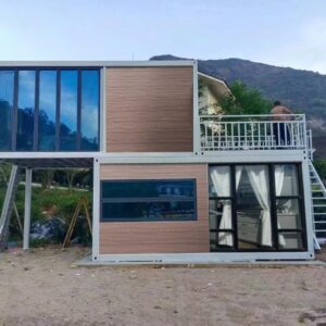 Two-Story Customized Container Houses Villas Prefab Tiny Homes to Live in for Adults Mini Foldable Mobile Home Modular Guest Homes kit casas prefabricadas para Vivir, Stair Terrace guardrail