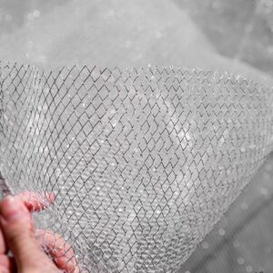 Mesh Fabric Hard Fish Net 59x108 Inch 3 Yard Netting for Sewing Clothes DIY Decoration Gold Silver