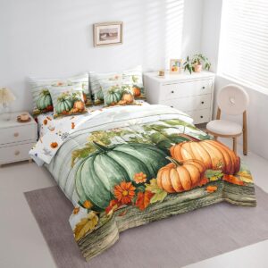 Erosebridal Rustic Farmhouse Fall Bedding Sets 7 Piece Pumpkin Bed in A Bag King Thanksgiving Harvest Season Comforter Set with Sheets for Kids Adults,Autumn Botanical Leaces Bed Set