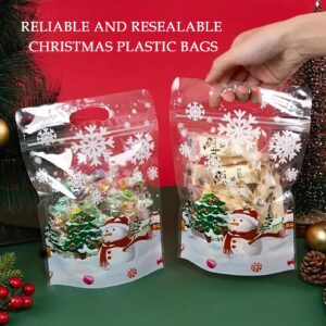 Rikolto Resealable Christmas Zip Lock Bags 50PCS Clear Christmas Cookie Sealing Bags with Handles Snowman Plastic Bags for Xmas Holiday Party Candy Small Gift Wrapping Supplies Decor