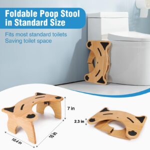 JLKCTHH Bamboo Toilet Stool for Bathroom, 7 Inches Foldable Toilet Stool Squat, Bathroom Poop Stool for Adult with Non-Slip Pads