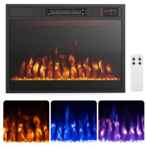 costway 23 inches electric fireplace insert, 750w/1500w fireplace heater with remote control, adjustable flame color & brightness, 1h-8h timer, thermostat and overheat protection