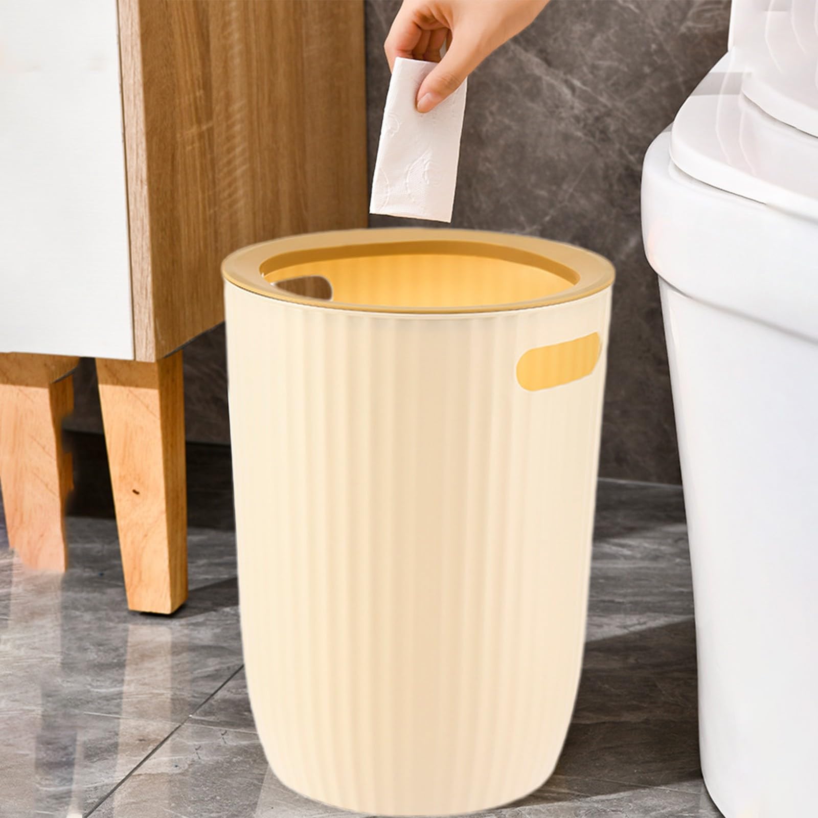 Household Wastebasket, Large Capacity Garbage Can, Pressure Ring Bathroom Toilet Garbage Can, Durability Plastic Trash Cans, for Kitchen Bedroom (Coffee)