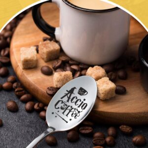 Lukifana Funny Accio Coffee Spoon, Stainless Steel Coffee Spoon Ice Cream Spoon Teaspoon Cheese Spoon, Suitable for Coffee Lovers, Bookworm Friends, Harry Potter Fans, Birthday Christmas Gifts