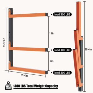 Caliee Wood Organizer Rack and Lumber Storage Rack Wall Mount with 3-Level Holds Up 1400 LBS,Garage Organization and Wall Storage,4 Pieces