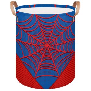 large laundry hamper basket blue spider web round collapsible storage organizer bin for kids room, boys, nursery, closet, bedroom, playroom, toys, dirty clothes, 16"w x 20"h