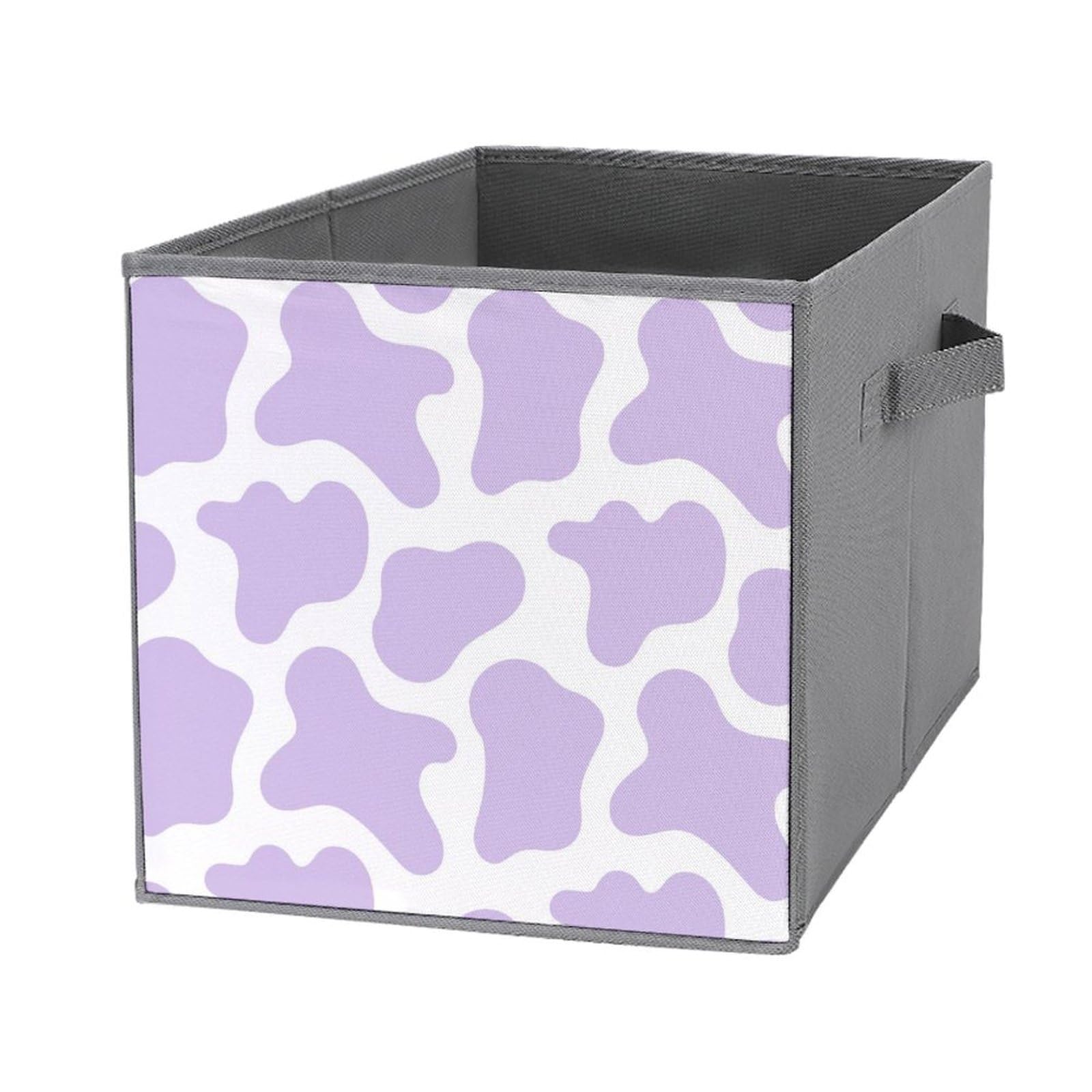 OPOZSDF Collapsible Storage Bin 10.6 x10.6 Inch Decorative Cube Organizers, Storage Basket Bin Compatible with Cow Print Purple Cube Box with Handles, 1 Pack