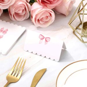 Whaline 80Pcs Pink Bow Place Cards 2 x 3.5 Inch Watercolor Tented Cards 8 Designs Blank Seat Assignment Card for Party Table Setting Supplies