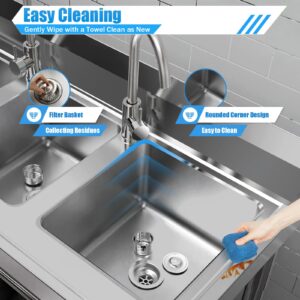 3 Compartment Sink Commercial Kitchen Sink with 2 Hot & Cold Faucet Stainless Steel Outdoor Sink Freestanding Utility Sink for Restaurant Laundry Each Sink 11"L x 9"W x 7"H